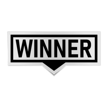 Kazanan çıkartması. Kazanan kare izole işareti. Kazanan etiket konuşması kabarcığı