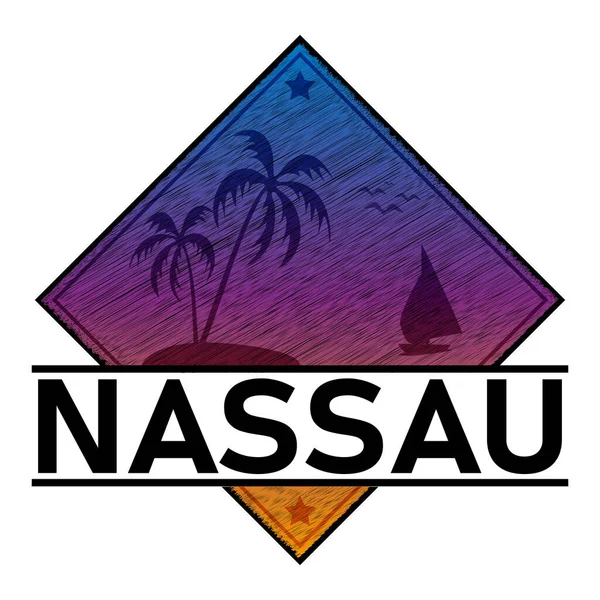 Bahamas Nassau t-shirt e design de vestuário com palmeira áspera, ilustração vetorial, tipografia, impressão, logotipo, cartaz. Amostras globais. —  Vetores de Stock