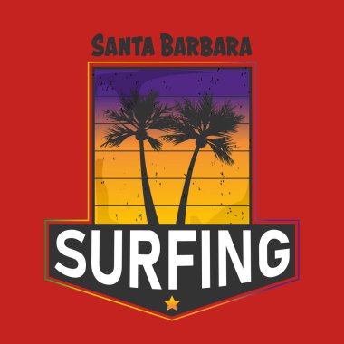 Santa Barbara Golden Beach 'i tasarla. Baskı ve diğer kullanıcılar için tişört grafikleri. Vektör