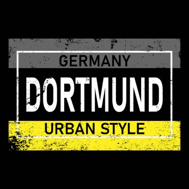 Dortmund Alman logo taşıyıcısı. Modern tipografi. Giyim, çıkartma, hatıra, reklam ve kimlik için harfler. Yüksek kalitede turistik sanat. Seyahat ve macera