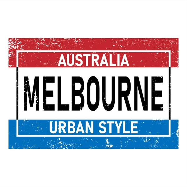 Melbourne, Urban Style texto simple para póster de tipografía, diseño de pegatina, impresión de ropa, tarjeta de felicitación o postal. Eslogan gráfico aislado sobre fondo blanco. Ilustración vectorial. — Vector de stock