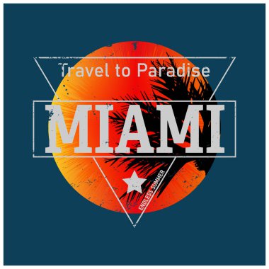 Miami Paradise yaz konsepti tişört izi tasarımı.
