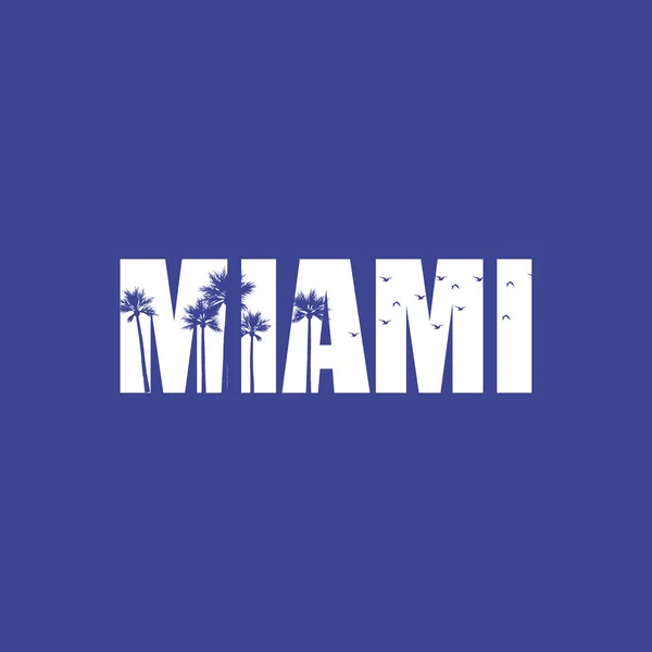 Tipografía de Miami Beach. Camiseta tropical de verano con estampado gráfico. Vector de hojas de palma ilustración. — Vector de stock