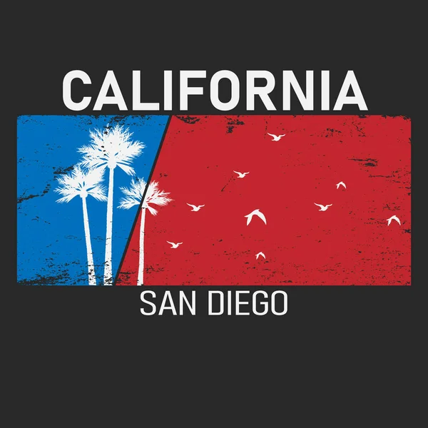 Tipografía de playa de San Diego, gráficos de camisetas, vectores — Vector de stock