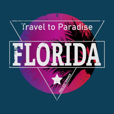 Palmiyeli tişört için FLORIDA Retro 80 'lerin Vektör İllüstrasyonu