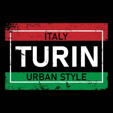 Turin vektör harfleri siyah üzerine baskı tişörtü tasarımı