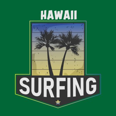 Vector Illustration Yaz Tatil Dalgası Hawaii Moda Tasarımı Tipografili Tropikal Tişört Grafiği