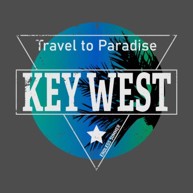 Key West Florida deniz kabuğu rengarenk günbatımı antika poster palmiyesi