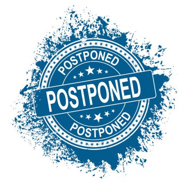 Grunge Blue, beyaz arkaplandaki lastik mühürü ertele