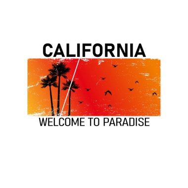 California Sahili, Tişört ve diğer kullanım alanları için yaz vektör ilüstrasyonuna hoşgeldiniz.