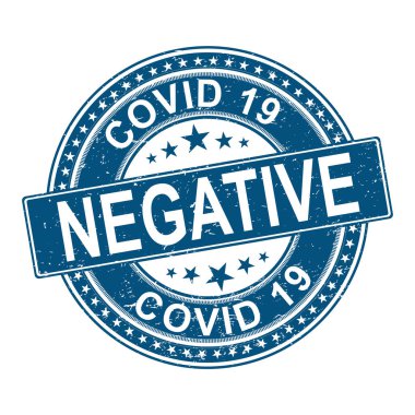 Covid19 virüslü sağlık testi çember damgası. 2019 nCov pozitif ve negatif yuvarlak mürekkep izi. Sars Cov-2 dünya pandemi yaratıcı tasarım şablonu. EPS10 vektörü.