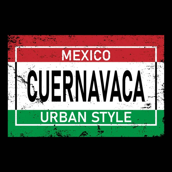 Cuernavaca. Rood groen geïsoleerde inscriptie Mexicaanse Cuernavaca voor print, kleding, t-shirt, souvenir, poster, banner, flyer, kaart, reclame. Voorraadvectorbeeld. — Stockvector