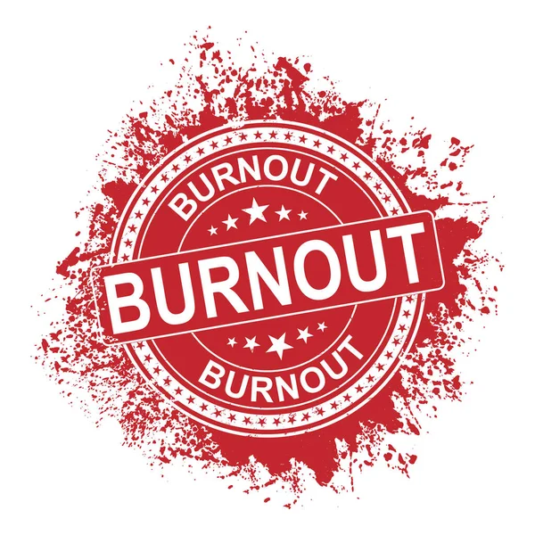 Η λέξη burnout υπογράψει σε μια στρογγυλή κόκκινη σφραγίδα — Διανυσματικό Αρχείο