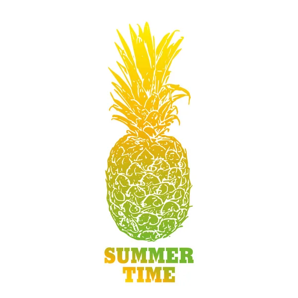 Sommerzeit mit Ananas. Für Einladung, Karte, Plakat oder Banner. Sommerzitate. Vektorillustration — Stockvektor