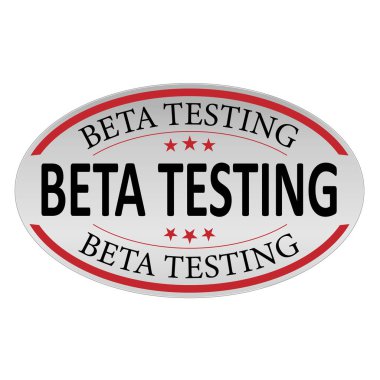 Beyaz üzerine izole edilmiş kırmızı etiket yuvarlak beta testi