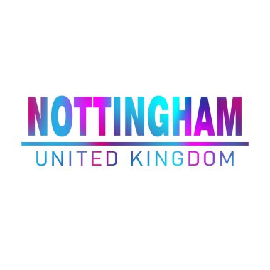 Nottingham. Renkli tipografi metin pankartı. Nottingham dizaynını yönlendir.