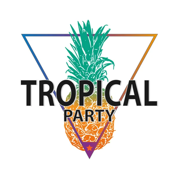 Ananas Tropenparty. Vektor Illustration, T-Shirt Design Banner — Stockvektor