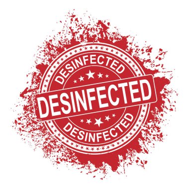Beyaz arkaplanda izole edilmiş dezenfekte edilmiş vektör etiketi, 100 garantili hijyenik saf çalışma alanı.