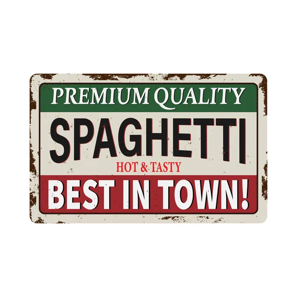 Lezzetli spagetti yemek vintage tabela reklamı. İtalyan yemeği, restoran makarna şablonu dene. Yaratıcı metni olan vektör retro illüstrasyonu. — Stok Vektör