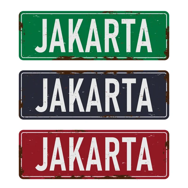 Jakarta, Indonesien, Straßenschild grün blau rot Vektorabbildung, Straßentabelle — Stockvektor