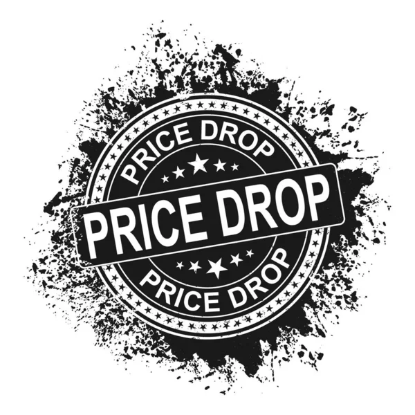 Czarny okrągły gumowy znaczek splash z koncepcją Price Drop — Zdjęcie stockowe