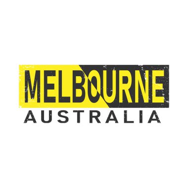 Melbourne, cümle. Tipografi posteri, etiket tasarımı, giyim baskısı, tebrik kartı veya kartpostal için basit metin kavramı. Beyaz arkaplanda izole edilmiş grafiksel slogan. Vektör illüstrasyonu
