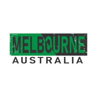 Melbourne, cümle. Tipografi posteri, etiket tasarımı, giyim baskısı, tebrik kartı veya kartpostal için basit metin kavramı. Beyaz arkaplanda izole edilmiş grafiksel slogan. Vektör illüstrasyonu.