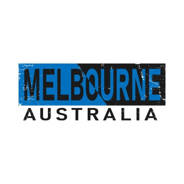 Melbourne, cümle. Tipografi posteri, etiket tasarımı, giyim baskısı, tebrik kartı veya kartpostal için basit metin kavramı. Beyaz arkaplanda izole edilmiş grafiksel slogan. Vektör illüstrasyonu.