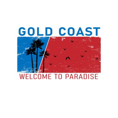 Gold Coast Vector illüstrasyon Avustralya 'da sörf teması, Gold Coast City. Tipografi, tişört grafikleri, poster, afiş, broşür, kartpostal