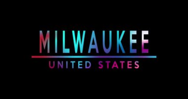 Milwaukee gerçekçi gradyanı dekorasyon ve siyah arkaplan üzerine yazılmış Miami.
