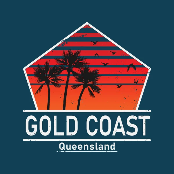 Guld kust australien t-shirt surfing sport design — Stock vektor