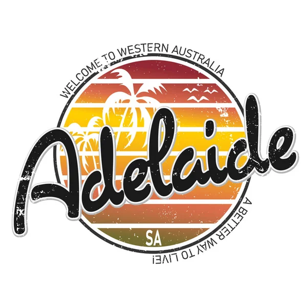 Adelaide Australien City Vector Art Round t-shirt design logotyp — Stock vektor