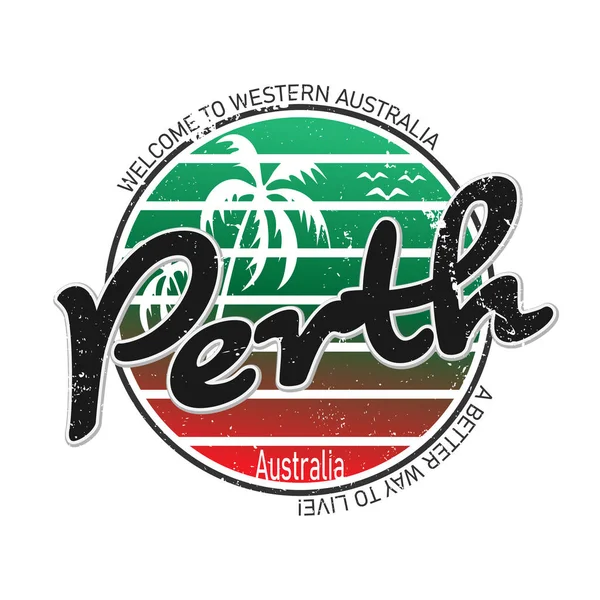 Perth WA, Australië Logo. Avontuur Landschap Ontwerp Vector Stad Illustratie. — Stockvector