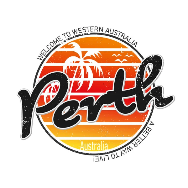 Perth WA, Australiens logotyp. Äventyr Landskap Design vektor City Illustration. — Stock vektor