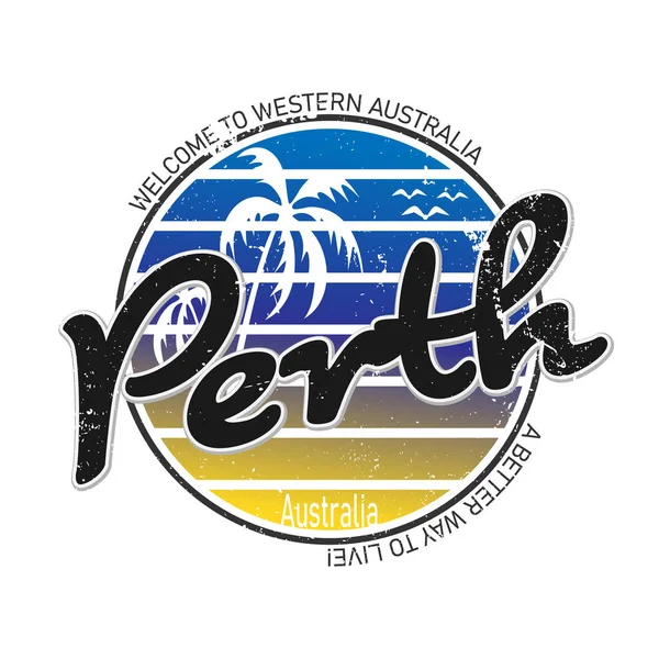 Perth WA, Australië Logo. Avontuur Landschap Ontwerp Vector Stad Illustratie. — Stockvector