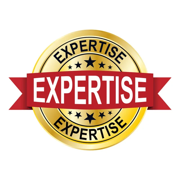 EXPERTISE gold stamp award. Vector gold award of EXPERTISE text. Text labels are placed between parallel lines and on circle. Golden skin has metallic structure — Stock Vector