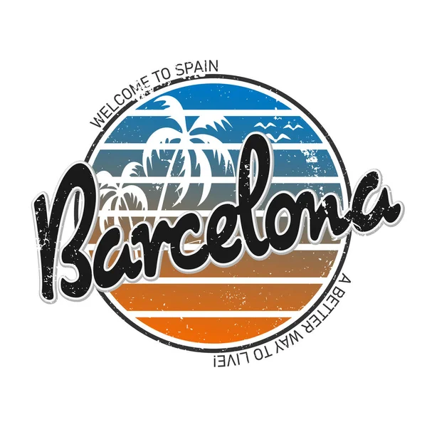 Stampa da viaggio Barcellona con testo per t-shirt grafica e altro. Illustrazione vettoriale. — Vettoriale Stock