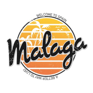 Vektör çizimi, harf kompozisyonu, Malaga İspanyol şehri, harf logosu. Kartpostallar, tişörtler, afişler, tebrik kartları, kupalar, çıkartmalar için tasarım. EPS 10