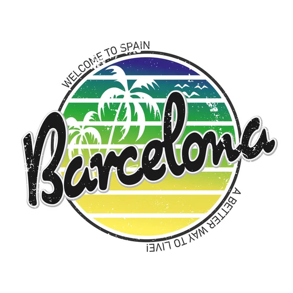 Stampa da viaggio Barcellona con testo per t-shirt grafica e altro. Illustrazione vettoriale. — Vettoriale Stock