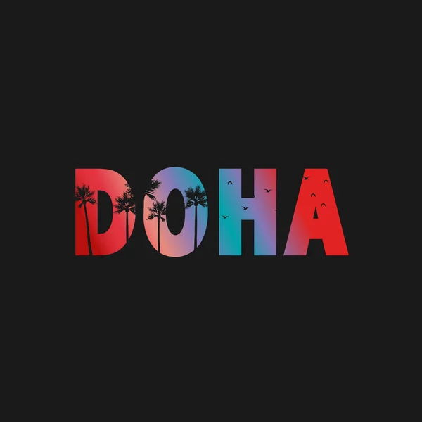 Doha Vítejte v Word Text s Creative Font Design Vector Illustration. - Vektor — Stockový vektor