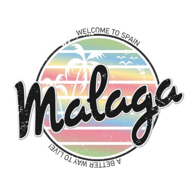 Vektör çizimi, harf kompozisyonu, Malaga İspanyol şehri, harf logosu. Kartpostallar, tişörtler, afişler, tebrik kartları, kupalar, çıkartmalar için tasarım. EPS 10