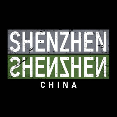 Shenzhen. Renkli tipografi metin pankartı. Shenzhen şehir tasarımını yönlendir. Logo, kart, poster, başlık ve güzel başlık için kullanılabilir