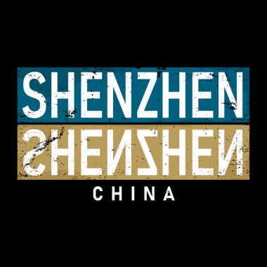 Shenzhen. Renkli tipografi metin pankartı. Shenzhen şehir tasarımını yönlendir. Logo, kart, poster, başlık ve güzel başlık için kullanılabilir