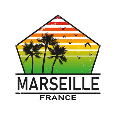 Marsilya. Fransa şehri. Düzenlenebilir vektör logosu tasarımı.