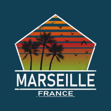 Marsilya. Fransa şehri. Düzenlenebilir vektör logosu tasarımı.
