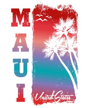 Maui yaz plajı, tişört baskısı poster illüstrasyonu