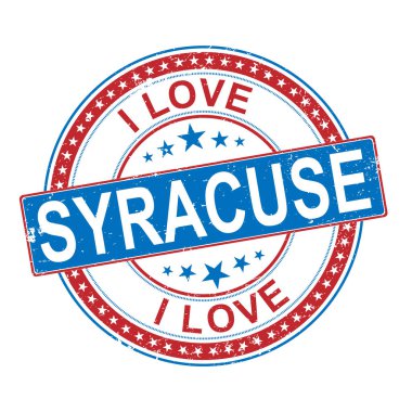 Lastik damga I Love Syracuse, vektör illüstrasyonu beyaz üzerine