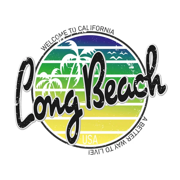 LONG BEACH Tipografía de surfistas, gráficos de camisetas, vectores de california — Vector de stock