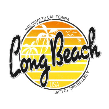 LONG BEACH Sörfçü tipografisi, tişört grafikleri, California vektörleri