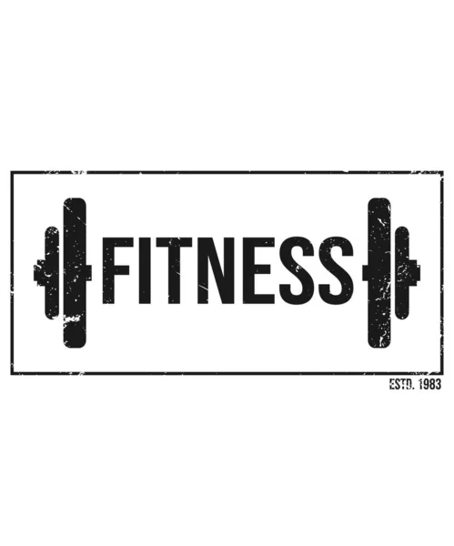 Fitness κείμενο μεταξύ barbell βάρη, προπόνηση fitness bodybuilding έννοια σχεδιασμού για γραφικά μόδας, αφίσες, t shirt prints κλπ — Διανυσματικό Αρχείο